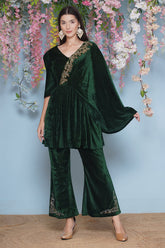 Green Velvet Hand Embellished Set